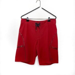 L.L. Bean Men's Dark Red Nylon Board Shorts 33W